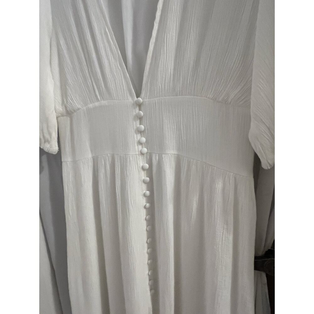 Commense White Button Front Crinkle Maxi Dress Sz L NWT Wedding - Picture 2 of 9